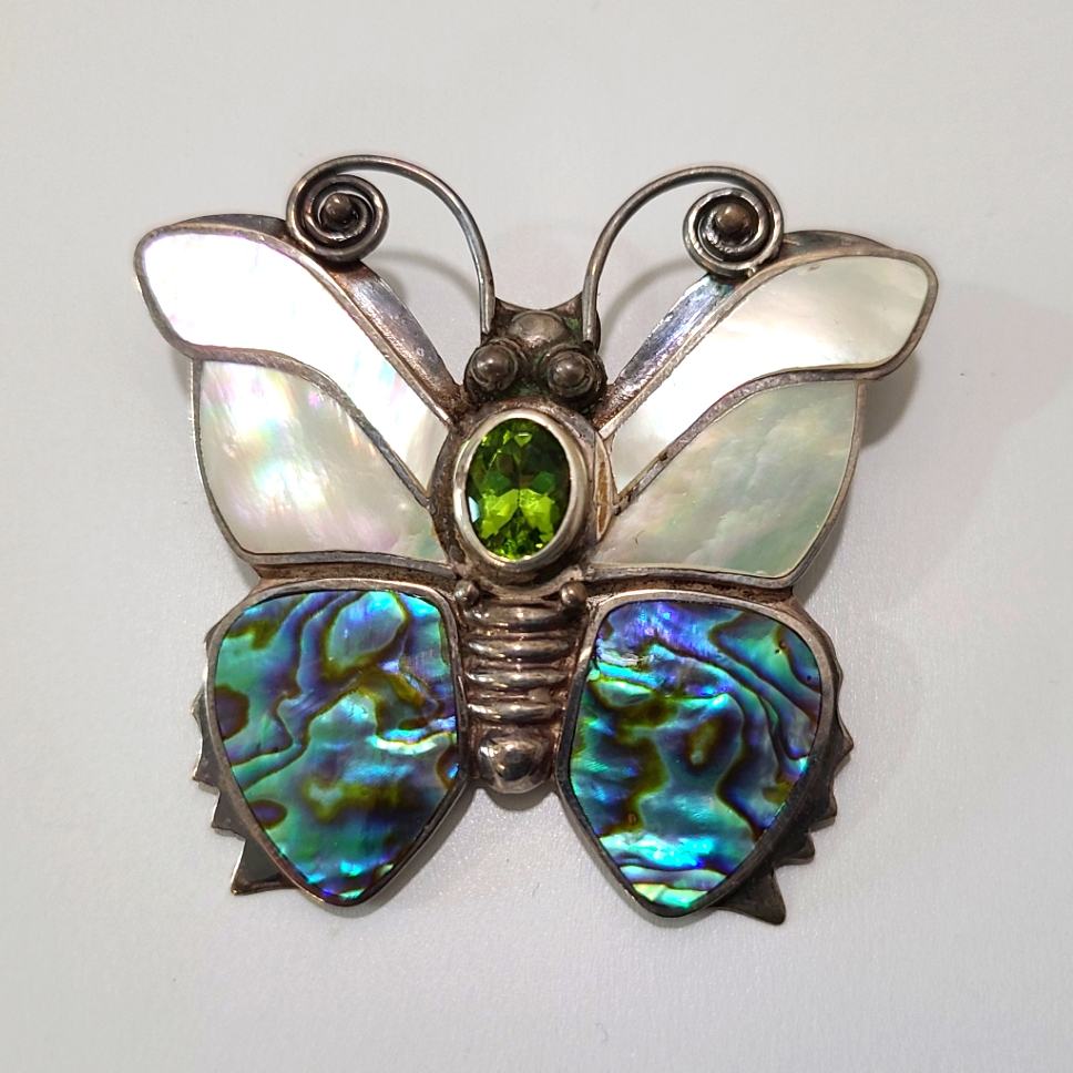 Sajen Sterling Silver Butterfly Brooch With Abalone And Mother Of Pearl